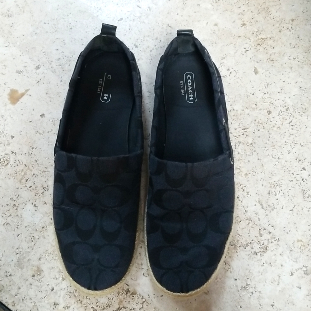 COACH Black Espradrille Flat Shoes Slip On Women Sz 9